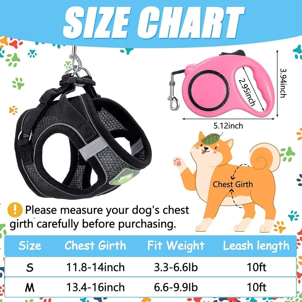 6 Pcs Dog Harness Set with Retractable Leash Bowknot Collar Mesh Vest Small Pet Training Walking