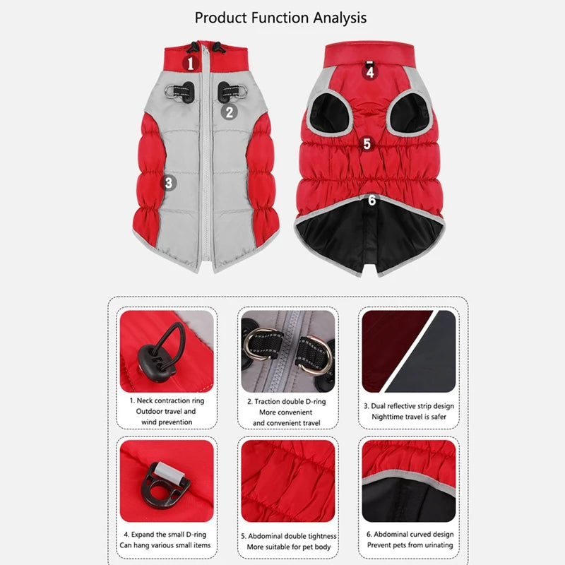 Winter Dog Coat With Reflective Strip For Pet Hoodie Dog Puppy Cold Jacket Waterproof Windproof Thick Dog Padded Vest XL-6XL