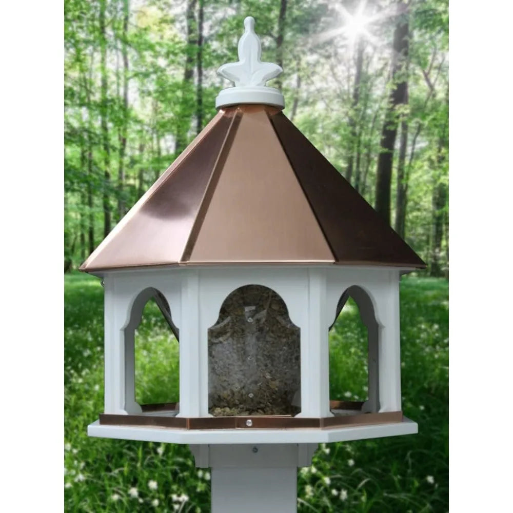 Large Octagon Wild Bird Feeder Solid Cellular PVC Clear Copper Roof Made in The USA