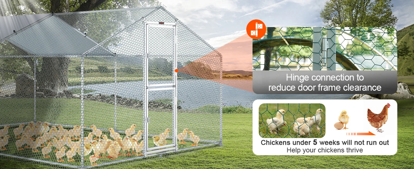 Large Metal Chicken Coop with Run, Walkin Poultry Cage for Yard with Waterproof Cover, 13.1 x 9.8 x 6.4 ft Dome Roof for Hen