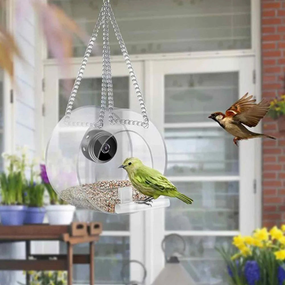 Smart Bird Feeder Acrylic with Camera Birds Hanging Feeder Transparent 1080P HD Easy Installation for Outdoor Garden
