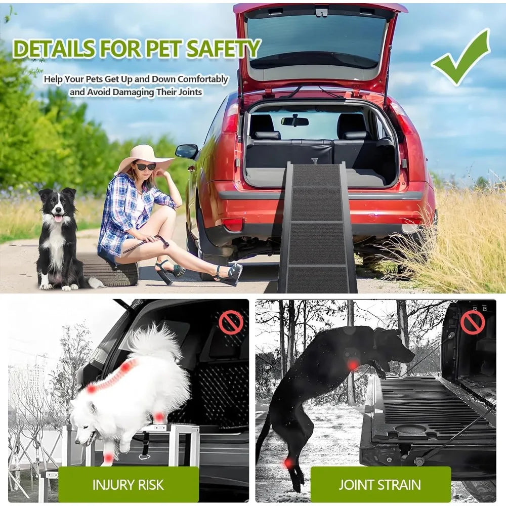 Dog Ramp for Cars SUV Truck-17.3x71in Heavy Duty Foldable Pet Stairs with Non-Slip Surface Safety Side Rails Portable Lightweigh