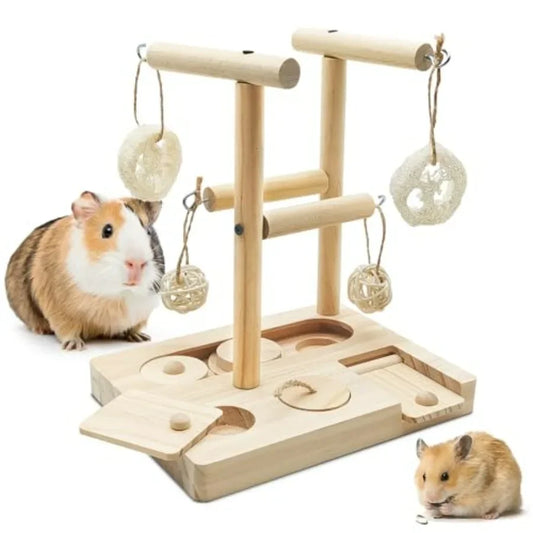 Interactive Foraging Toys for Small Pets Including Guinea Pigs Rabbits Chinchillas Rats and Gerbils Wooden Puzzle Treat Dispens