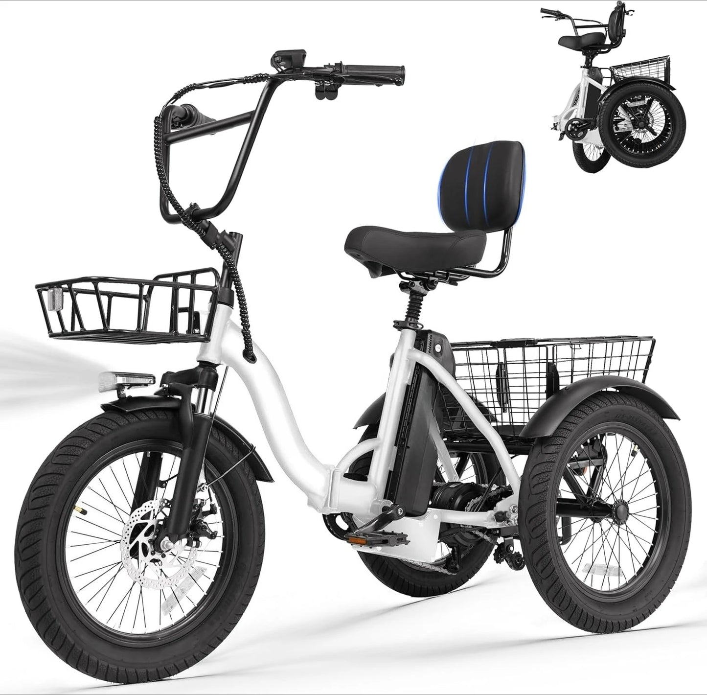 Adults Electric Trike Bike, 1200W Peak Motor & 499.2Wh Removable Battery,18x3.0 Fat Tire Foldable 3-Wheel E-Bike with Step