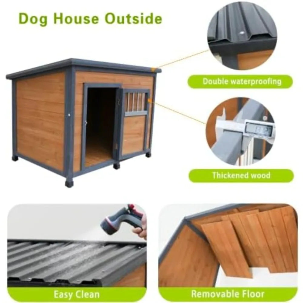 Large Dog House Outdoor Weatherproof Wooden Dog Kennel, Dog Houses for Large Dogs Outside with XL XLarge House Doghouse
