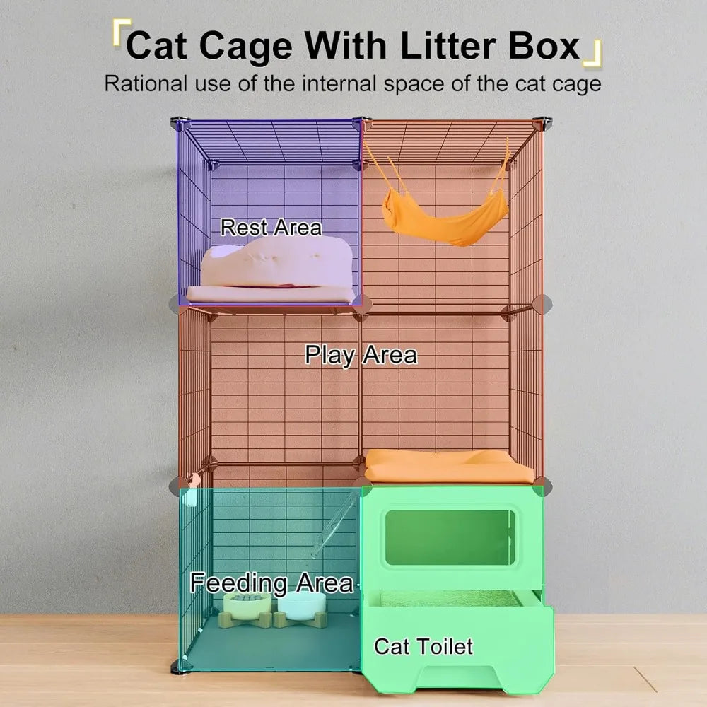 Oneluck Cat Cage Indoor with Litter Box 3-Tier DIY Cat Playpen Detachable Metal Wire Kennel Crate Large Exercise Place Ideal for