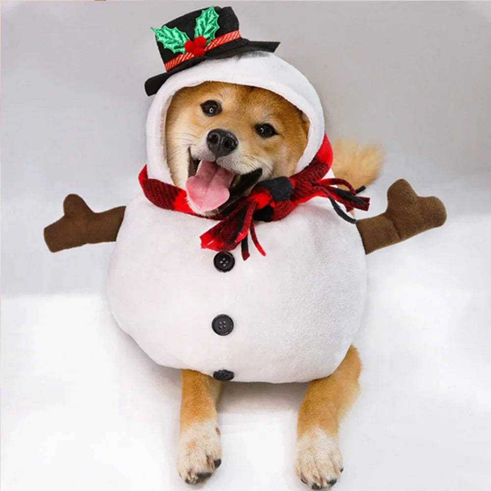 Christmas Snowman Dog Costume Outfits Winter Warm Puppy Cat Apparel for Small Medium Dogs Holiday Party Dressing Clothes
