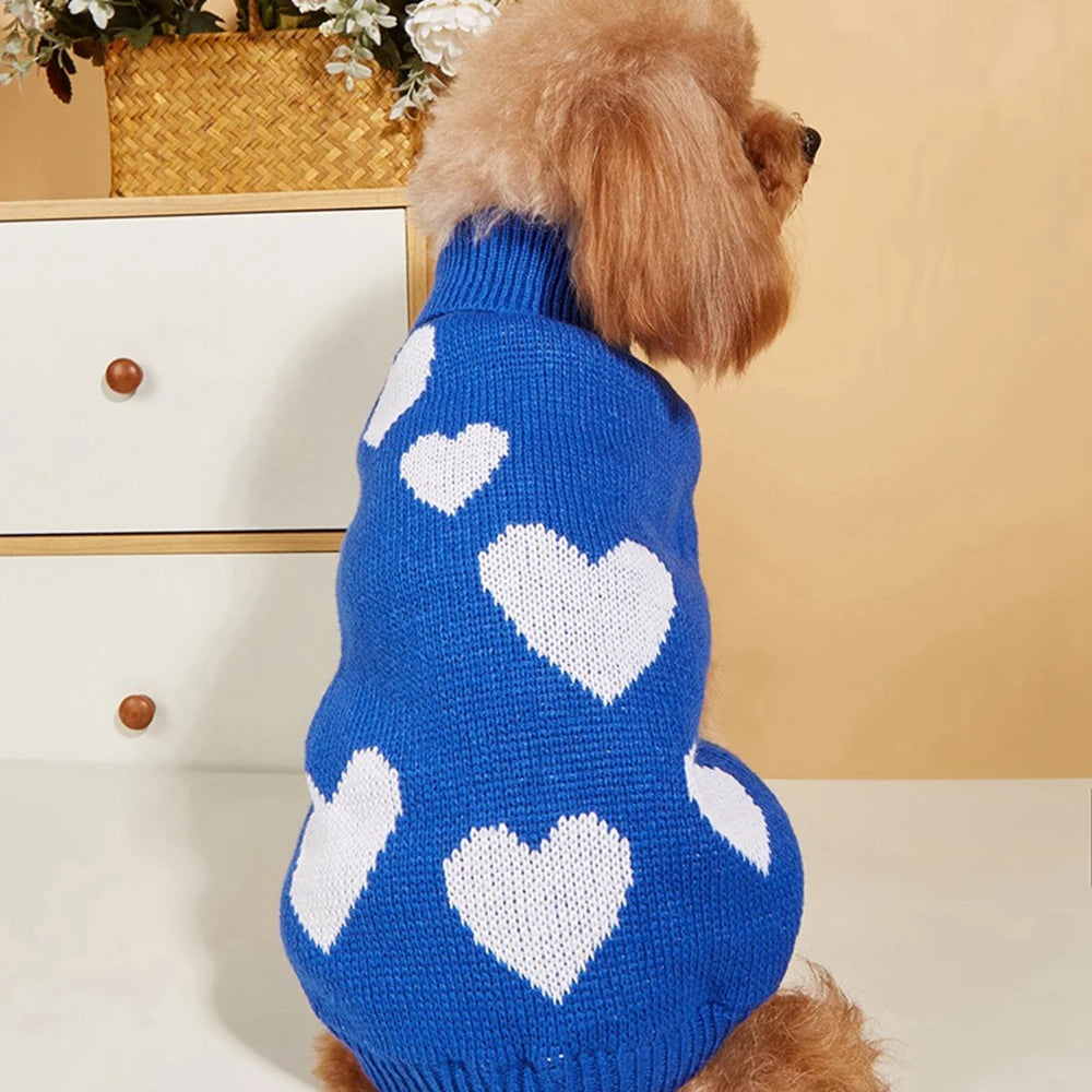 Cute Dog Sweater Heart Pattern Warm Pet Jumper Cat Puppy Coat Jacket Winter Clothes High Collar Knitwear For Cat Small Big Dog