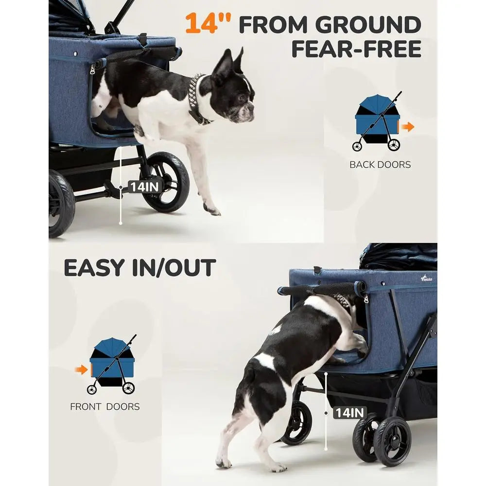 Extra Large Foldable Pet Stroller for Dogs 20-132 lbs, Ventilated, Suitable for 2 Small Dogs, Pink or Navy