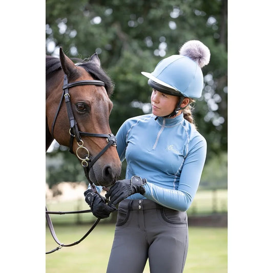 Pom Pom Horse Riding Hat Silk With Four Way Stretch