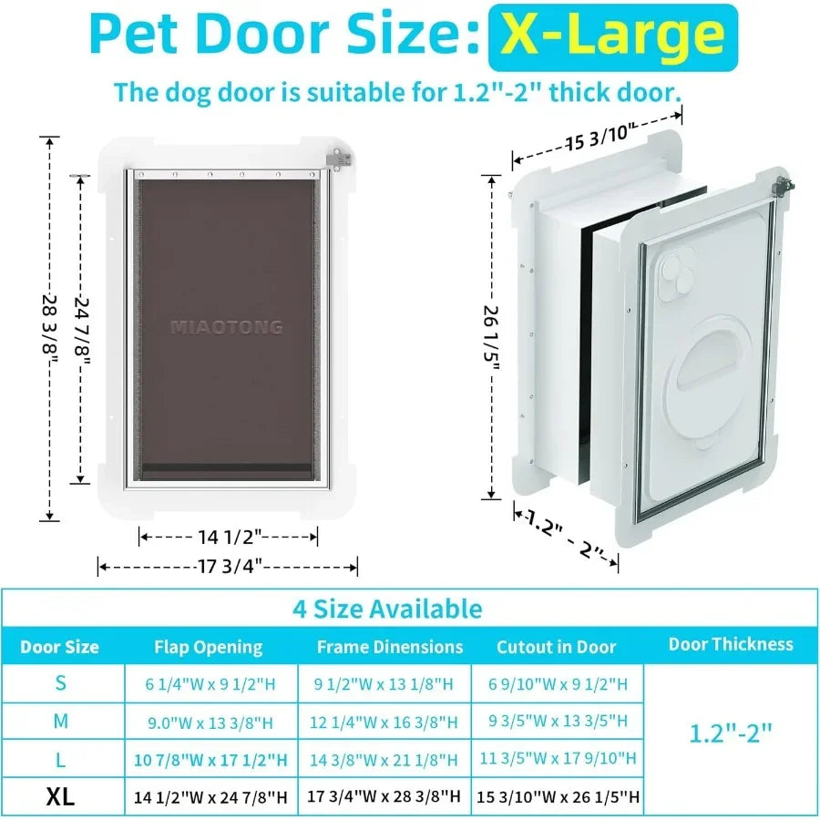 3Flaps Never Rust Extra Large Dog Door for Door with Sliding Lock Panel Steel Frame and Telescoping Tunnel Extreme Weather Dura