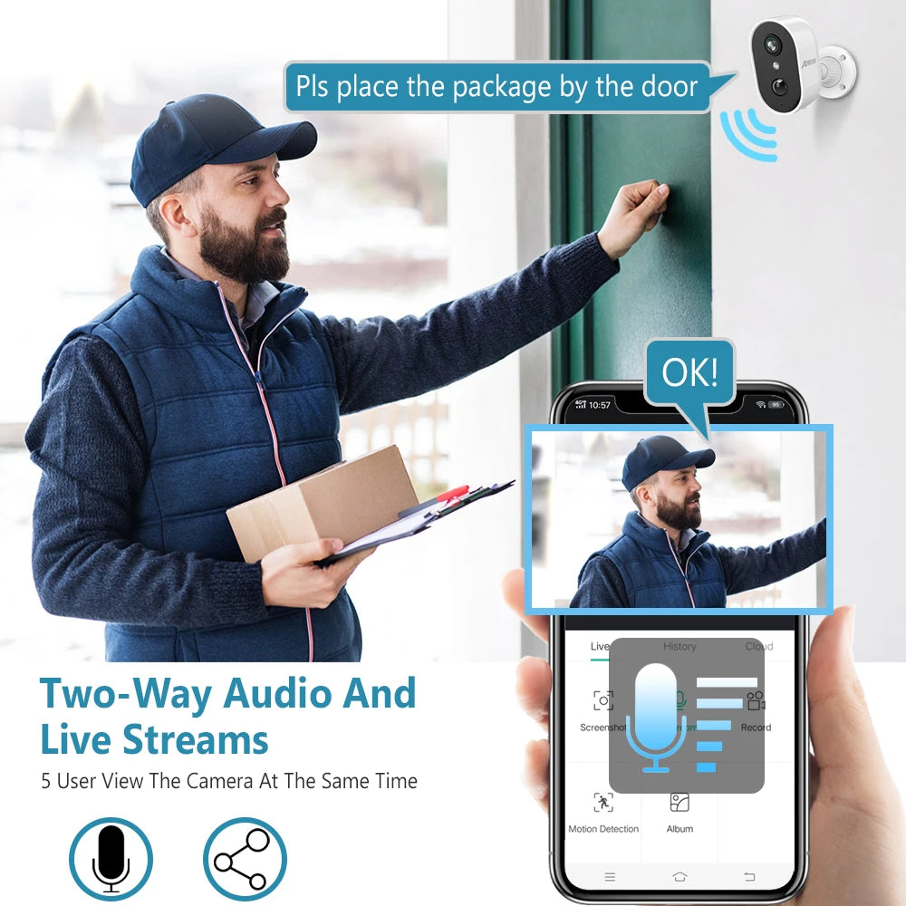 ANRAN 2K Rechargeable Battery Camera 2.4G WiFi Camera Wireless Home Surveillance Security Cameras PIR ,IP65 ,work with ANRAN app