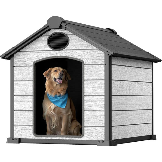 Large Dog House Outdoor Weatherproof, 3XL Big Dog House for 2 Large Dogs Outside, Insulated Igloo Pet House with Elevated Floor