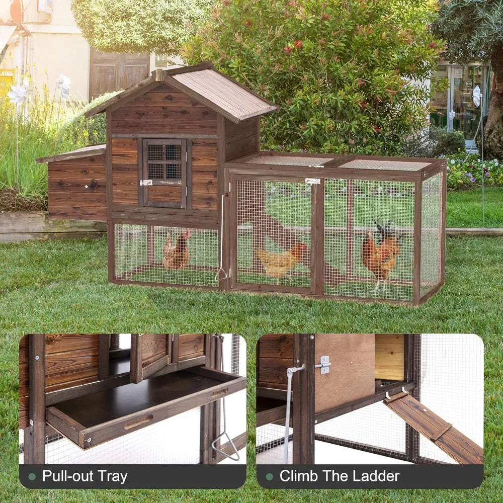 80'' Chicken Coop Wooden Hen Fence, Duck, Chicken Cage with Nesting Box & Removable Tray, Small Animal Hutch