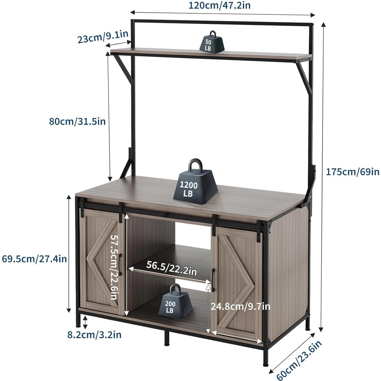 48"x24" Reptile & Aquarium Stand 1200LBS Heavy Duty Fits 40-120Gal Power Outlet & USB For Bearded Dragon Turtle Terrarium