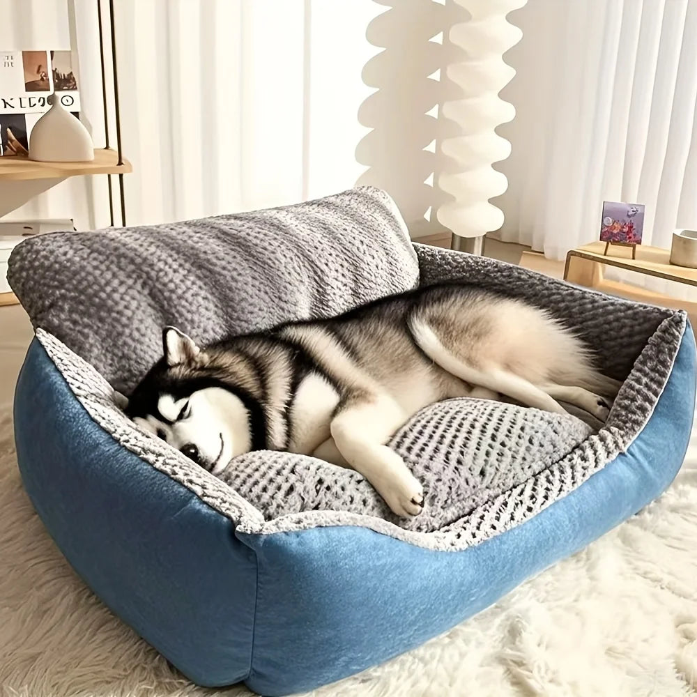 Luxury Extra Large Dog Bed Orthopedic Support Pet Sofa Bed, Suitable for Medium to Large Dogs and Cats - Plaid Design with Soft Polyester Filling, Non-Slip Bottom, All-Season Dog Bed with Headrest Support, Ideal for Golden Re