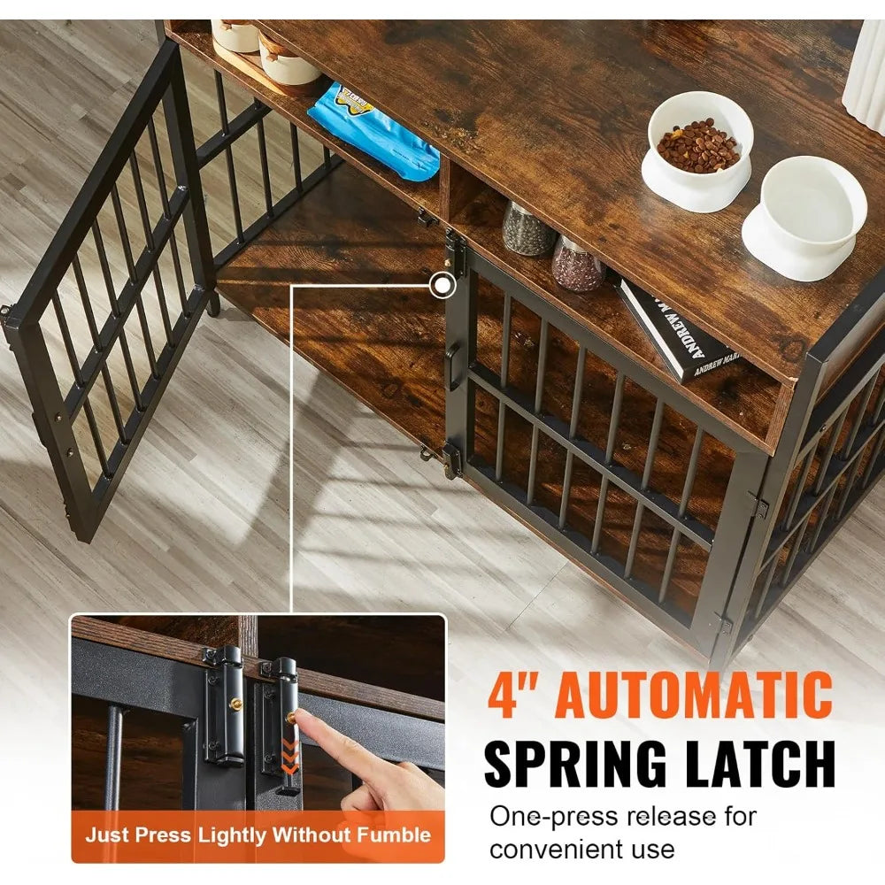 Furniture Style Dog Crate with Storage, 41 inch Dog Crate Furniture Large Breed with Double Doors, Wooden Dog Cage for Large/Me