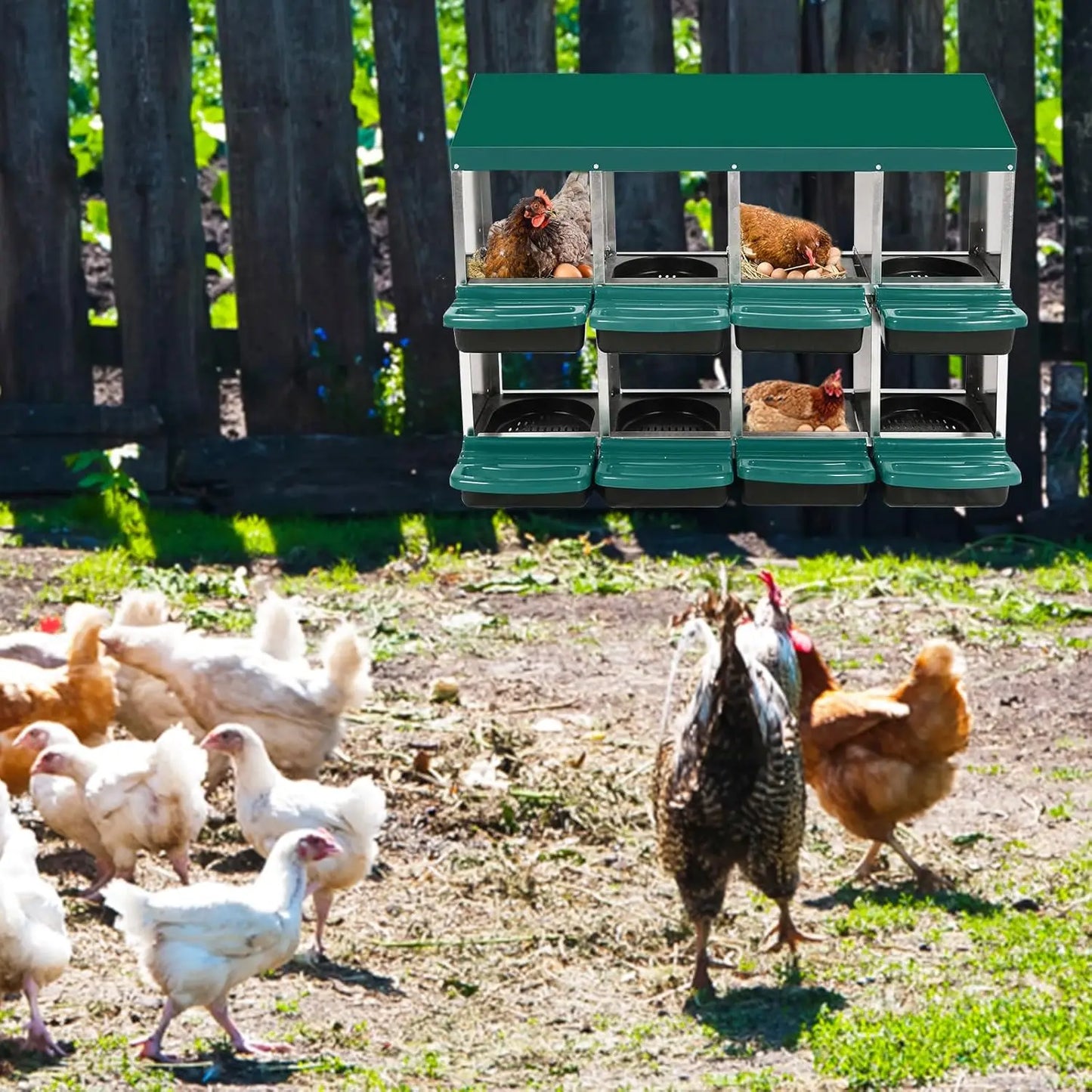 8-10 Chicken Nesting Box, Roll-Away Egg Collection System with Ventilation Holes, Chicken Laying Box for Hen & Duck