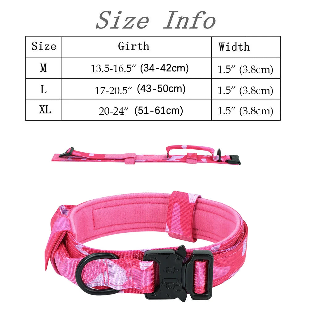 Pink Reflective Dog Harness with 4 Metal Buckles Military Tactical Pet Training, Camouflage Leash Collar for Large Dogs