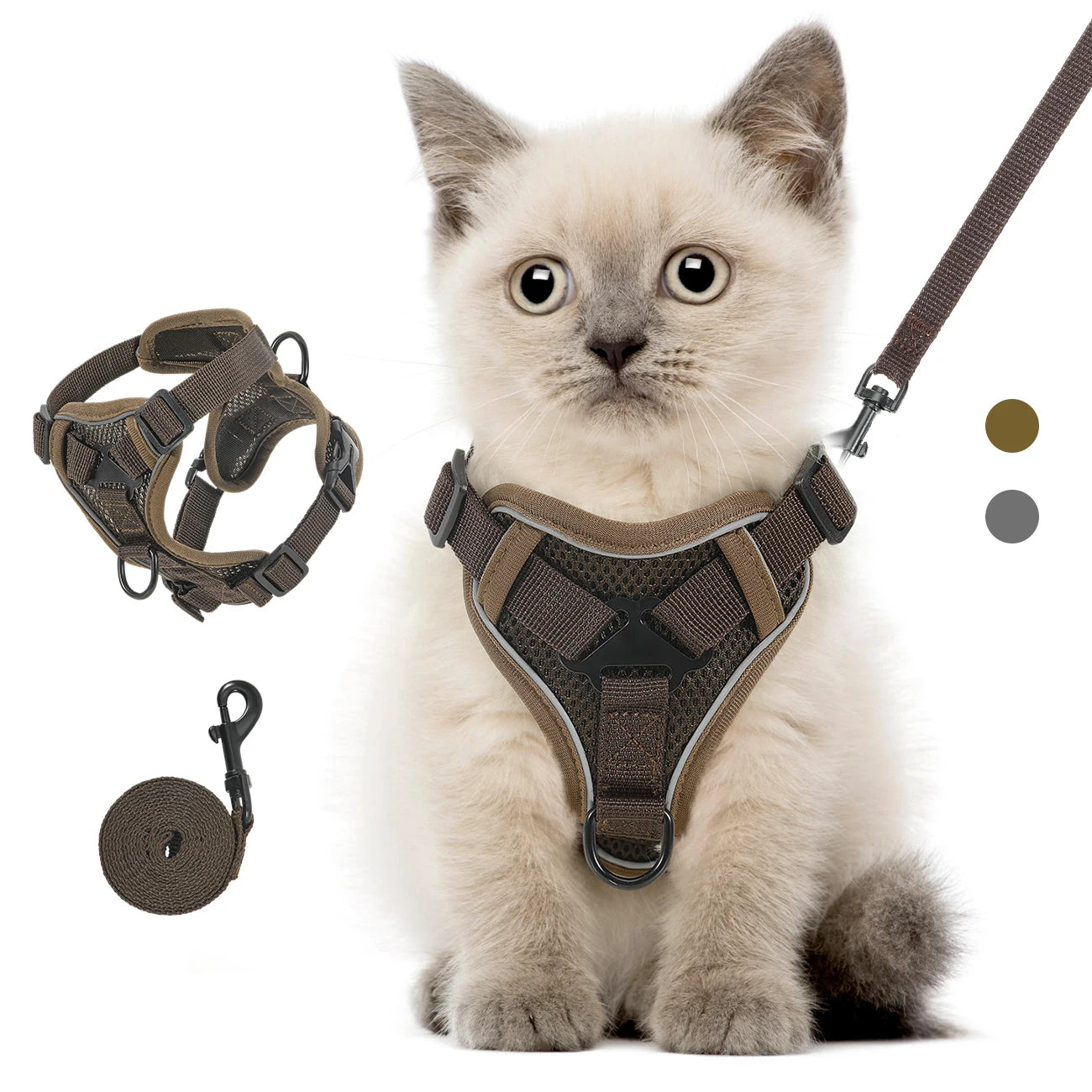 VavoPaw Cat Harness and Leash Set for Walking Adjustable Kitten Vest Harness with Reflective Strip Breathable Mesh Cat Harness