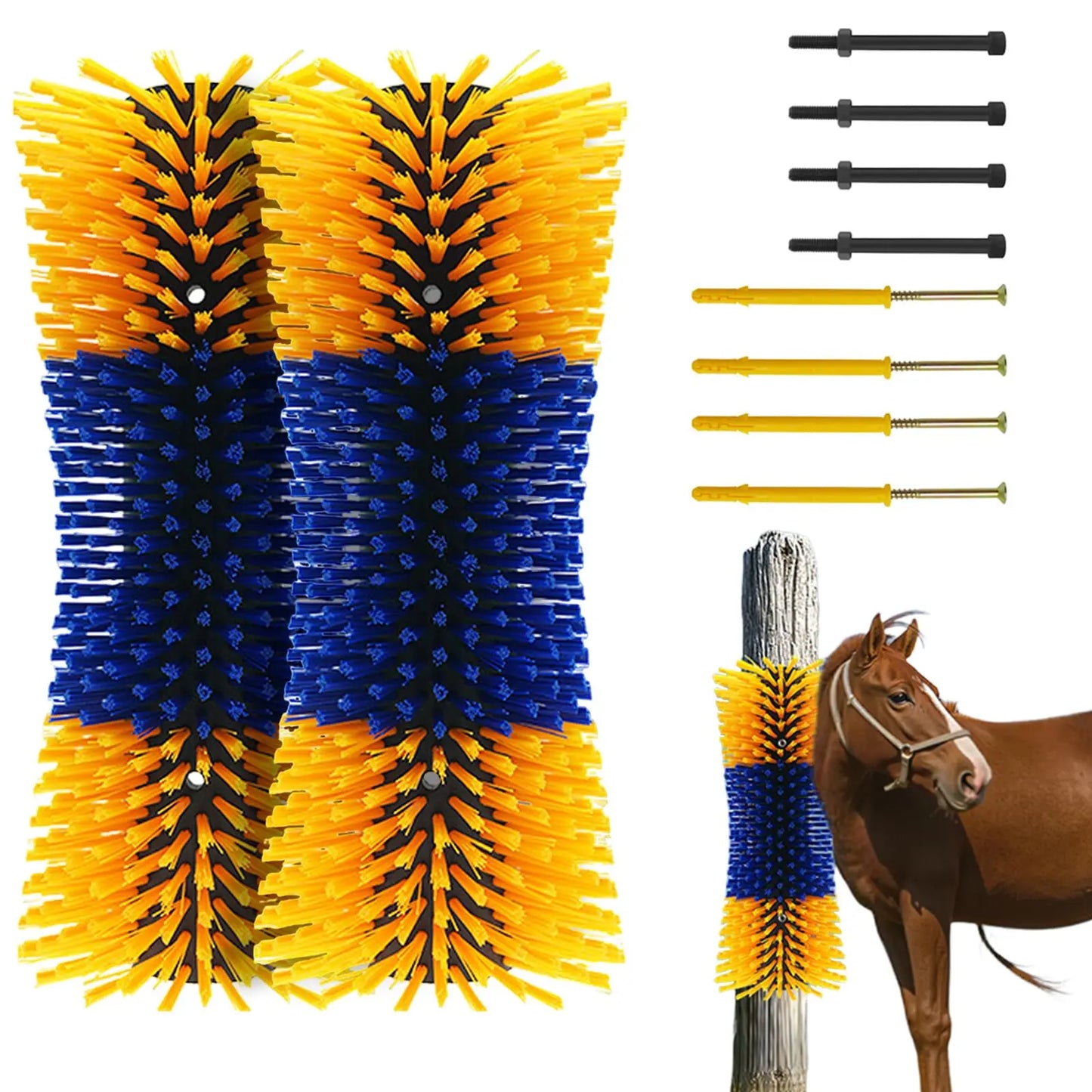 Horse Hair Brush Kit, Horsehair Brush, Horse Grooming Brushes, Horse Brushes For Grooming & Scratching Post For Horse, Pig
