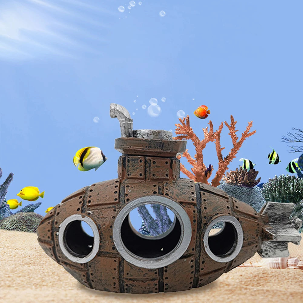 Aquarium Submarine Ornament Fish Shrimp Shelter Cave Creative Fish Hiding Submarine Ornaments for Themed Aquarium Landscaping