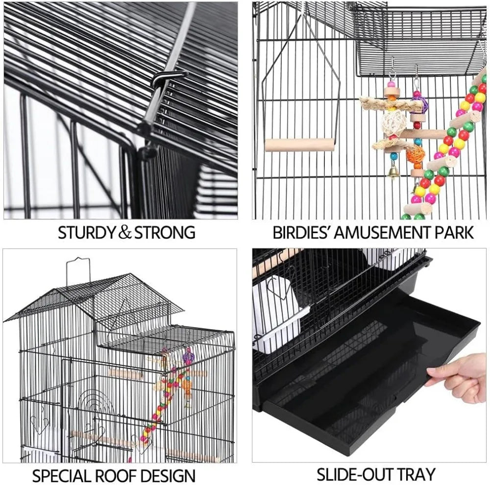 39-inch Large Flight Parrot Bird Cage for Small Quaker Cockatiel Sun Parakeet Conure Budgie Finch Lovebird Canary with Toys