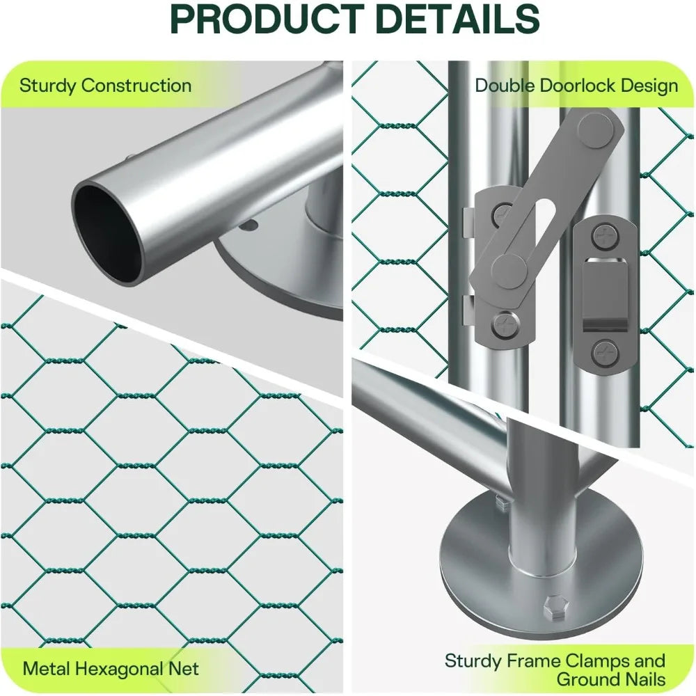 Large Metal Chicken Coop with Run, Walkin Poultry Cage for 30 Chickens with Full Coverage Roof, Waterproof & Anti-UV Cover