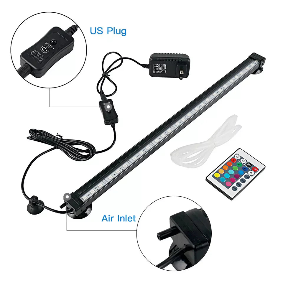 Aquarium Underwater Air Bubble LED Light Fish Tank RGB Submersible Lamp + Remote