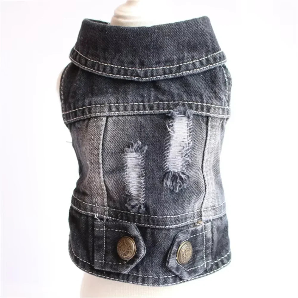 Wholesale Pet Clothes Fashion Classic Cool denim Dog Clothes Vest Small Dogs Bichon Teddy Broken Holes vest jeans dog jacket Dog