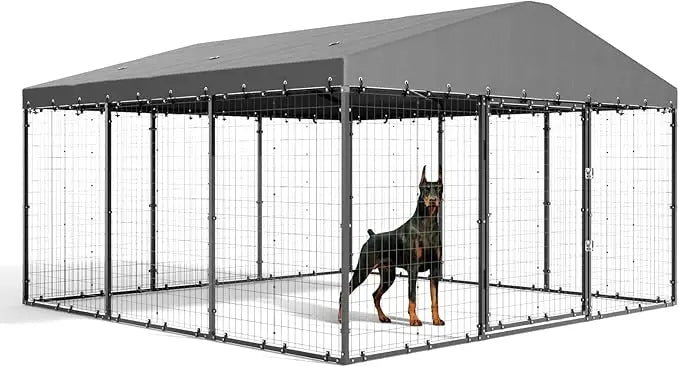 Large Outdoor Dog Kennel 118" x 118" x 70", Big Dog Fence Outside with Double Secure Locks, Heavy-Duty Weatherproof Dog Cage, D