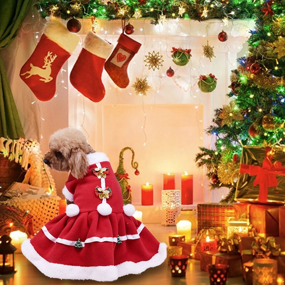 Christmas Dog Dresses For Small Dogs Autumn Winter Pet Dog Bow Tie Skirt Xmas Fancy Princess Puppy Dress Dog Costume