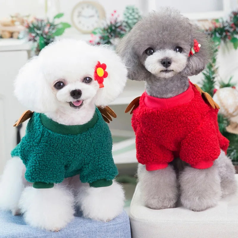 Autumn Winter Cute Christmas Dog Coat Grain Velvet Pet Dog Sweater New Year Party Sweater Shirt Festival Pet Clothing Outfit