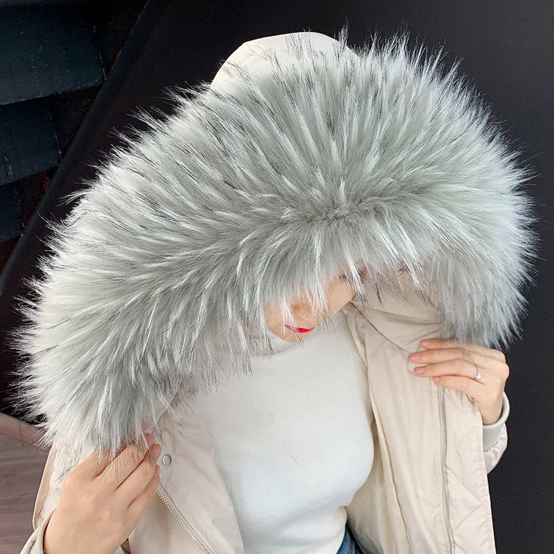 Women Blinger Faux Raccoon Fur Detachable Collar For Winter Coat And Hoody Decorative Fake Collar Fur Customerized False Collar