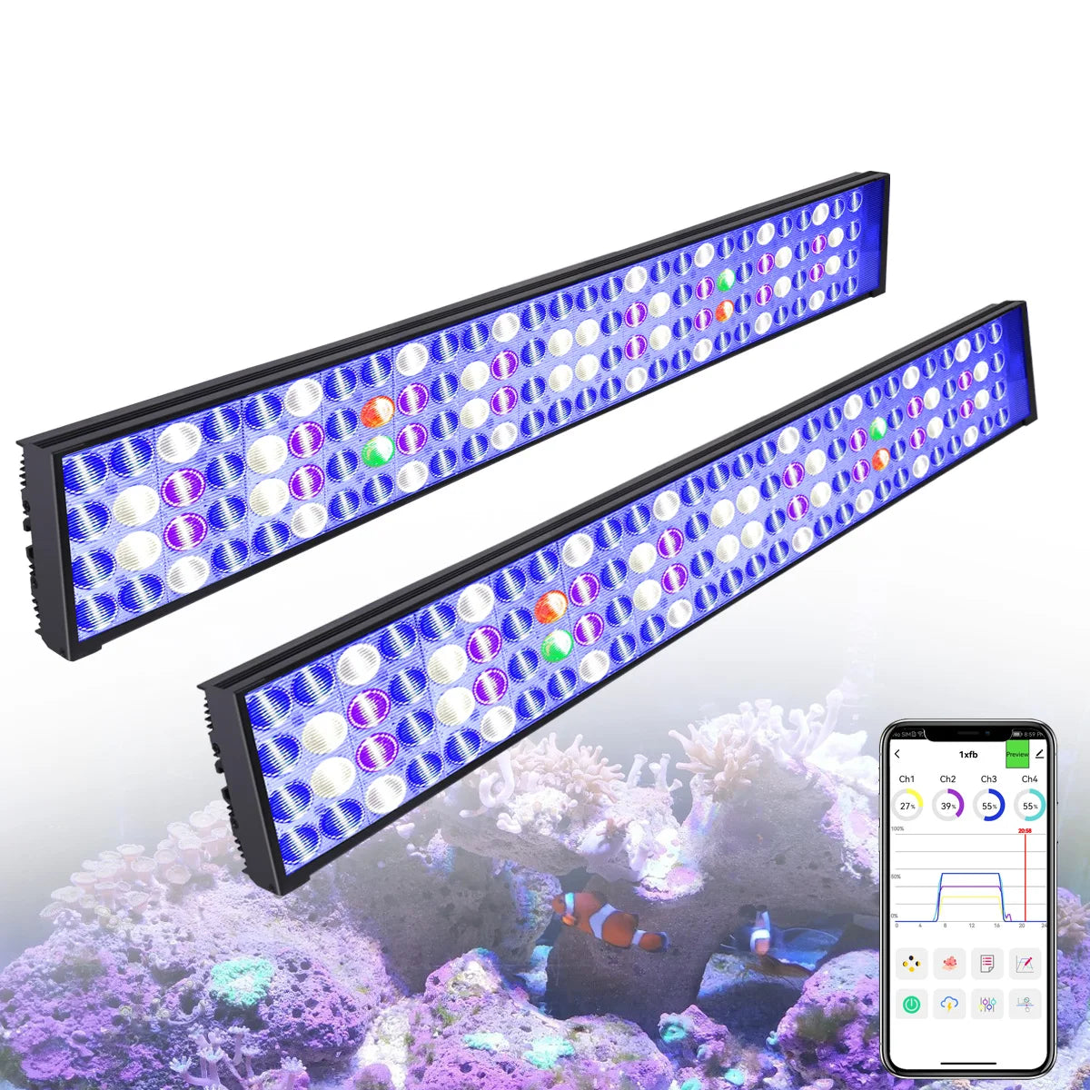 PopBloom H75 WiFi Dimmable LED Aquarium Light, Smart App Control, Suitable for 150-200cm Fish Tanks (With Hang Kit)