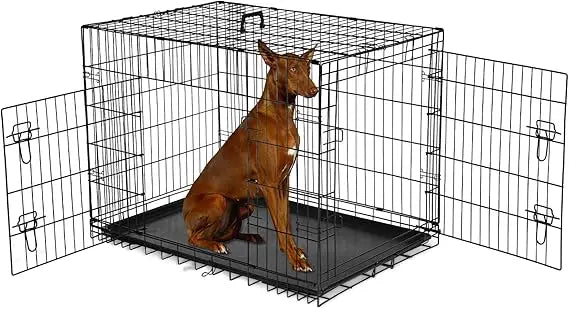 Dog Crate, 47 Inch Extra Large Wire Kennel with Divider Panel, Metal Cages with Double Door, Leak-Proof Pan Tray, Folding Portab
