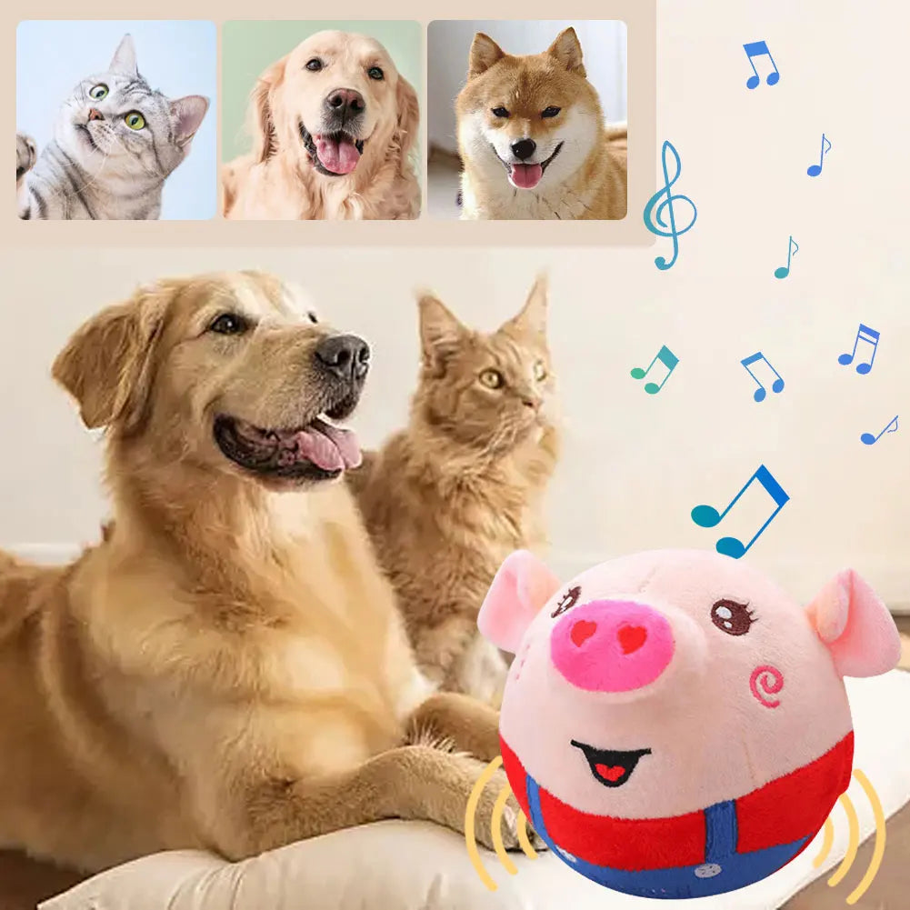 Cartoon Pig Active Moving Pet Plush Toy USB Rechargeable Interactive Dog Toys Pet Bouncing Balls for Dogs Cats