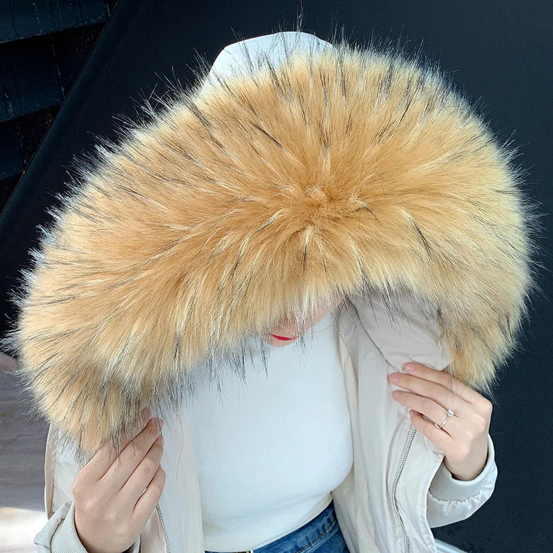 Women Blinger Faux Raccoon Fur Detachable Collar For Winter Coat And Hoody Decorative Fake Collar Fur Customerized False Collar