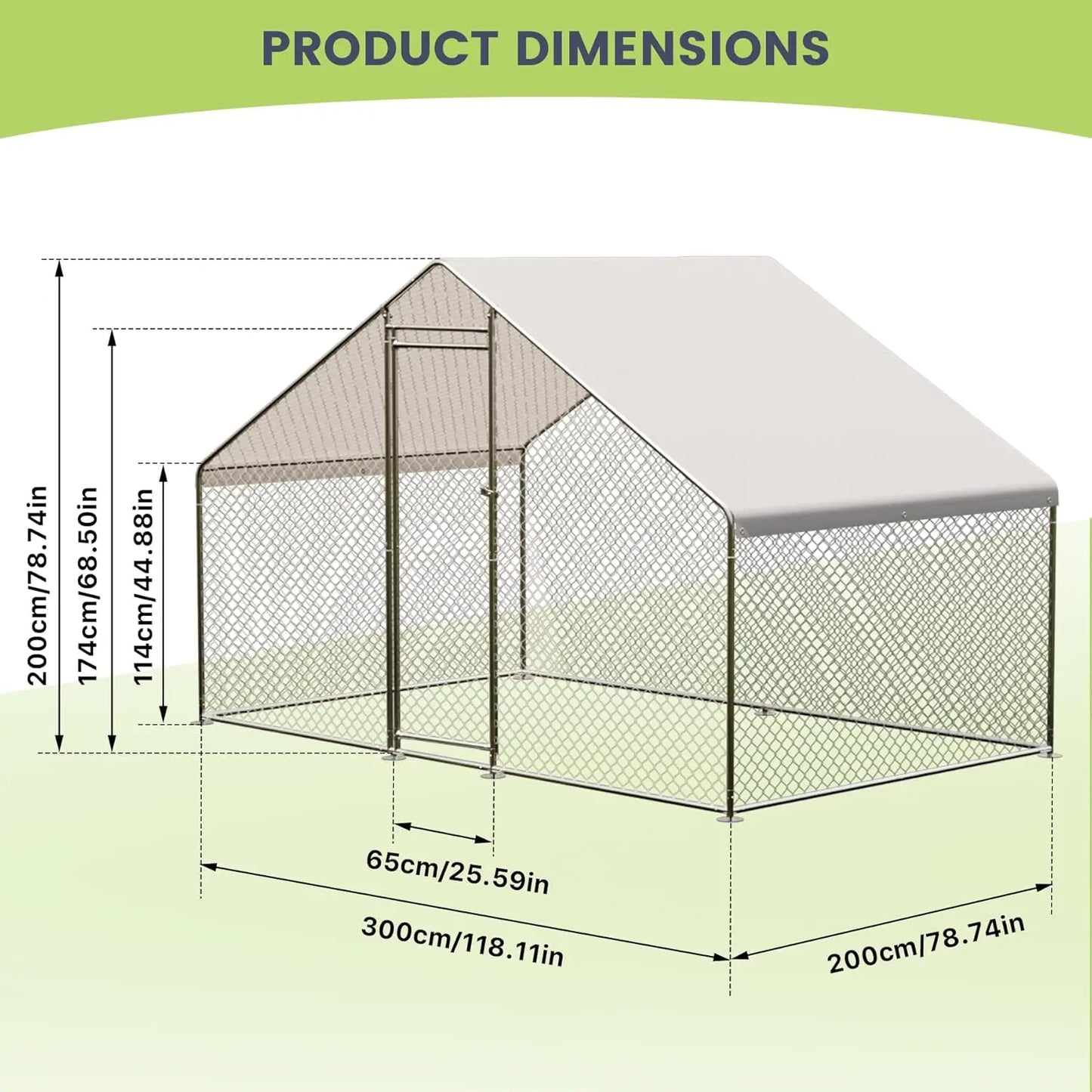 Large Metal Chicken Coop, Walk-in Poultry Cage, Chicken House with Waterproof and Anti-Ultraviolet Cover for Outdoor Yard Farm