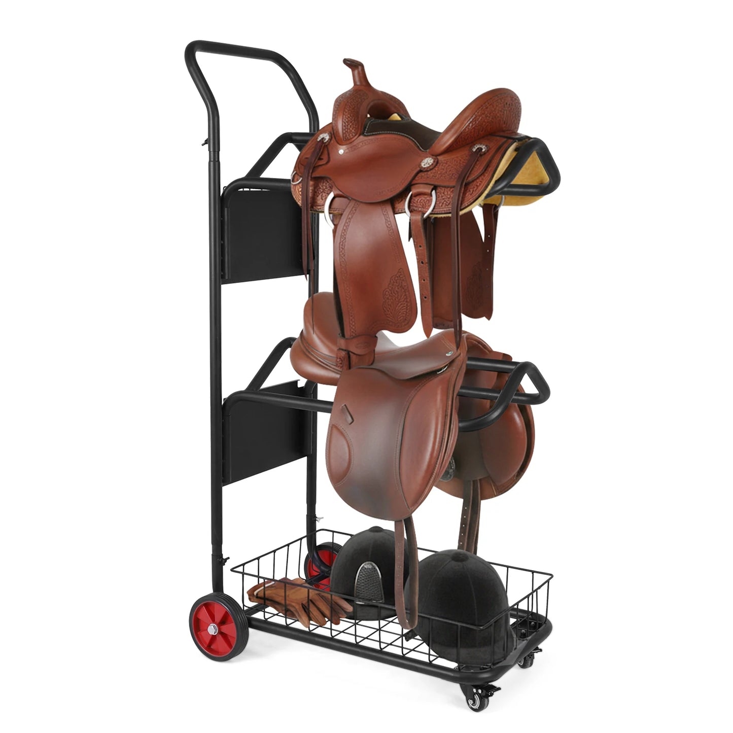 Rolling Horse Saddle Rack Cart with Wheel Saddle Pad Rack Stand for Storage Moving Organize Transport Supplies