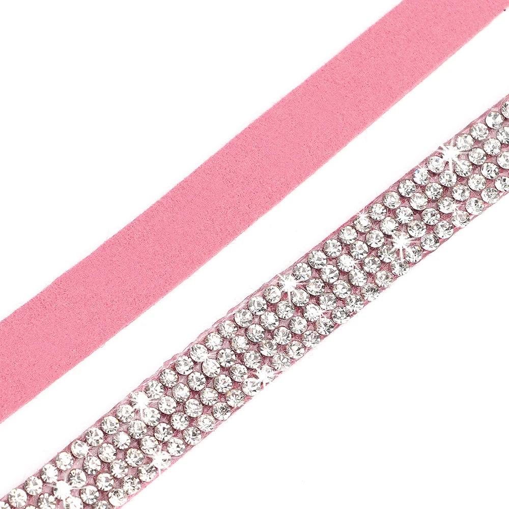 Rhinestone Bling Soft Pink Suede Cat Collar with Bell Safety Breakaway Buckle Adjustable XS/S Sizes for Kitten