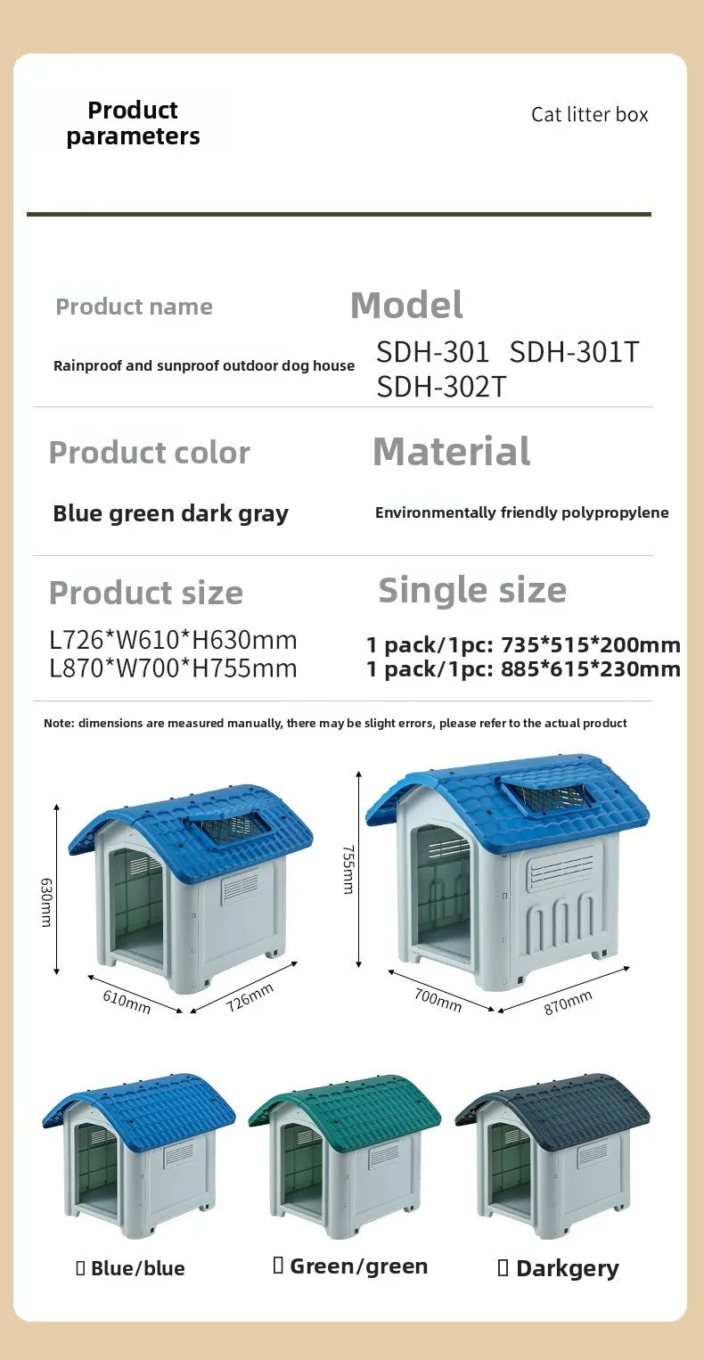 Large Waterproof Outdoor Dog House - Detachable & Washable Dog Cage for Medium/Large Breeds, All-Weather Shelter
