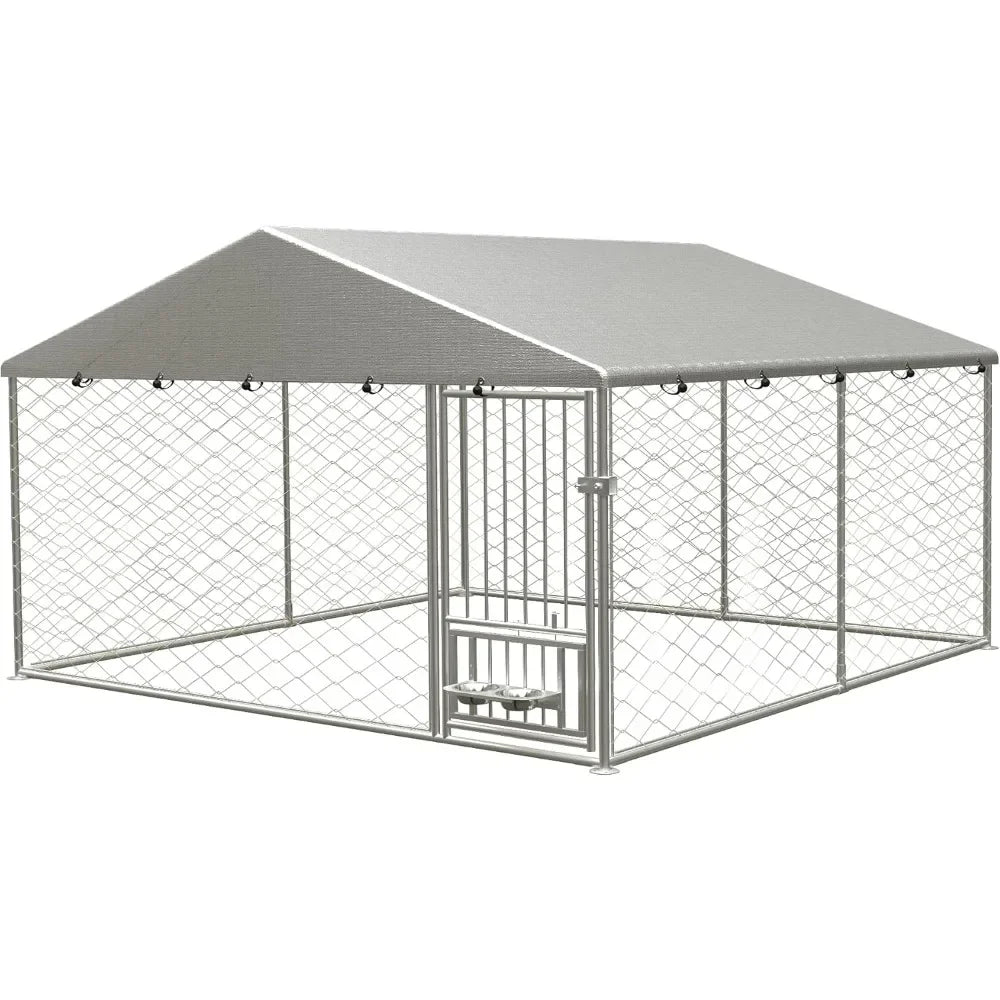 Dog Kennel Outdoor, Dog House with Waterproof Roof & Secure Lock, Large Dog Crate Fence, Outside Pet Playpen for Chicken