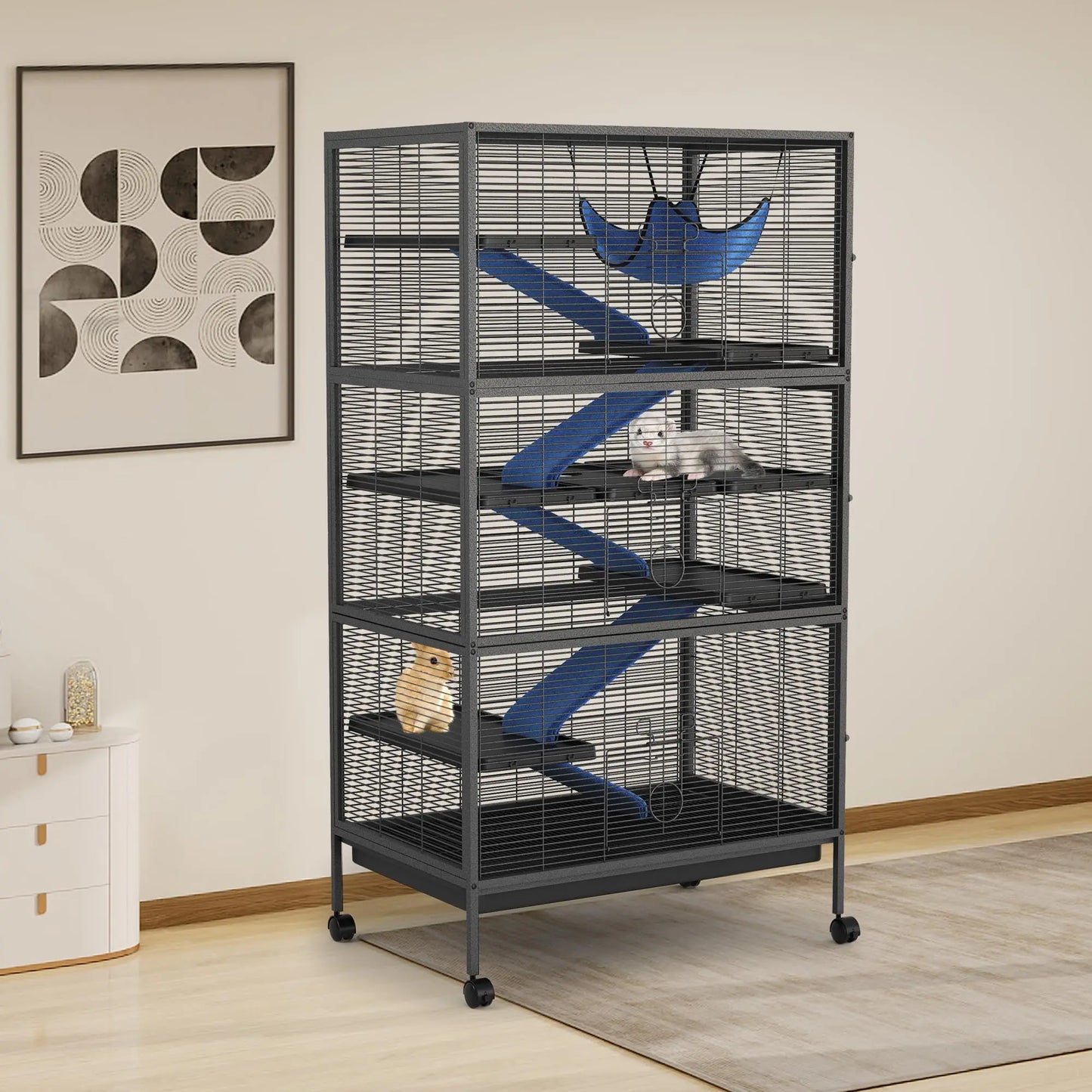 Metal Small Animal Cages, 58" h Large Ferret Nation Cage with Hammock, 7 Removable Platforms for Sugar Glider, Guinea Pigs