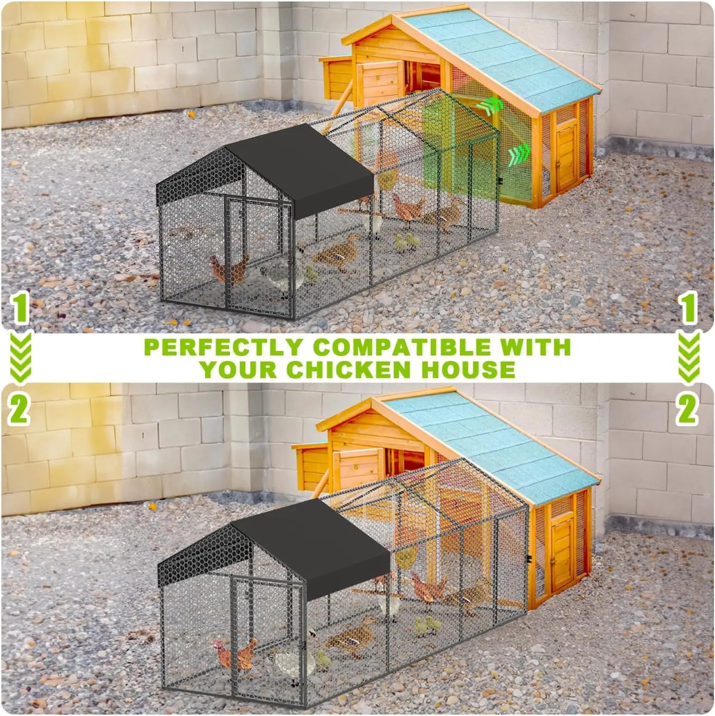 large metal chicken coop chicken run with cover for 10-12 chickens 120"×40"×40" portable poultry cage hen house outdoor backyard