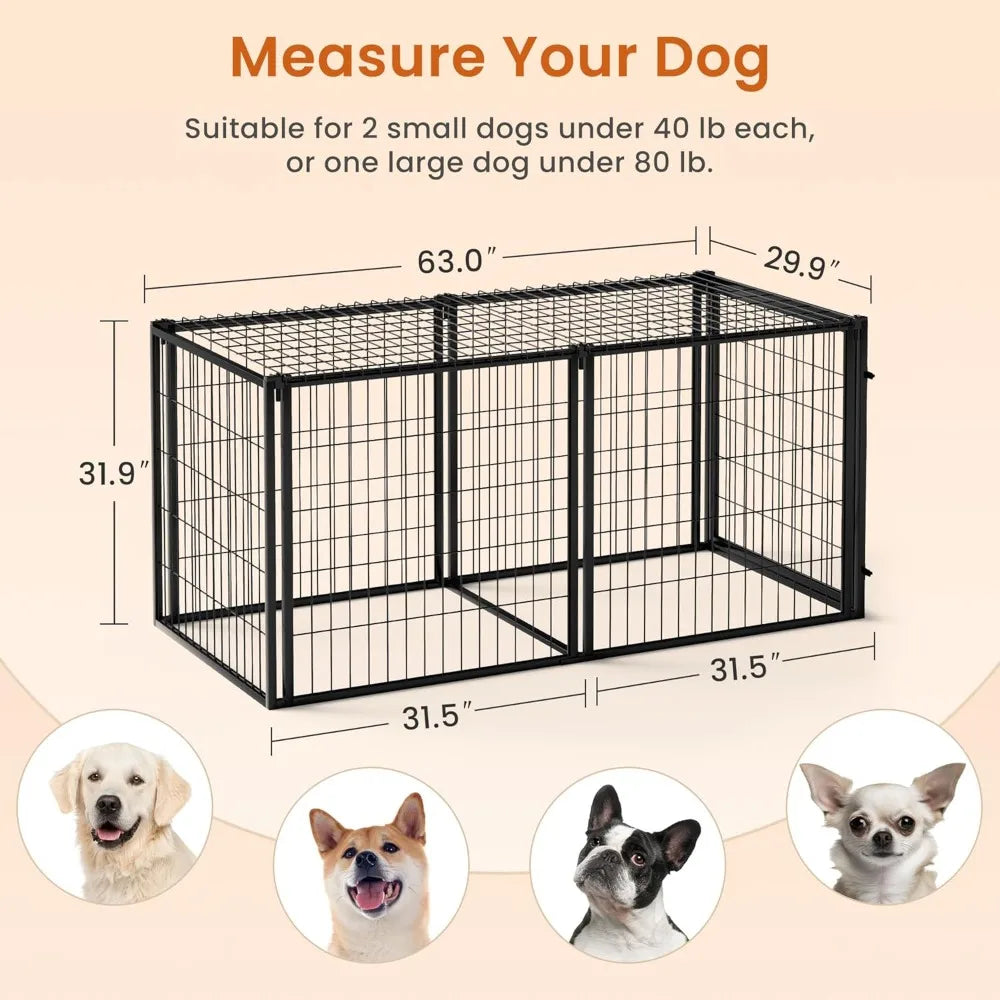 63" Heavy Duty Dog Crate Large Dog cage Strong Metal Dog Kennels and Crates for Large Dogs Black.63 L x 29.9" W x 31.9" H.