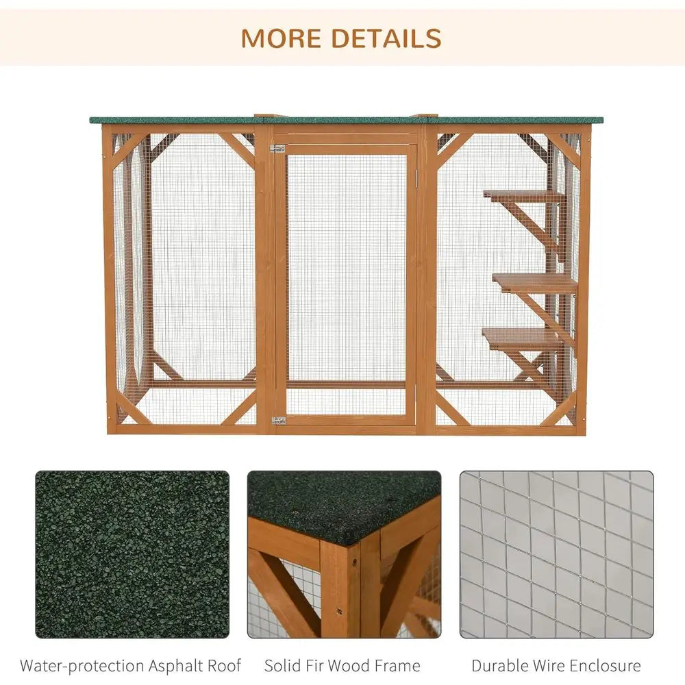 Catio Wooden Feral Cat Shelter with Platforms, Large Door, Weather Protection Roof, 71 L, Orange