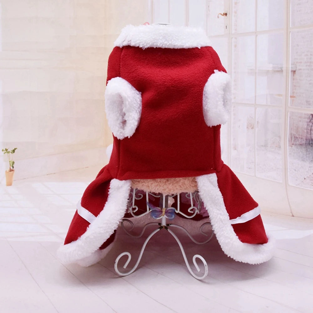 Christmas Dog Girls Costume Dress Puppy Warm Fleece Skirt Clothes Autumn Winter Pet Clothes Dog Red Skirt Fancy Dress Costume
