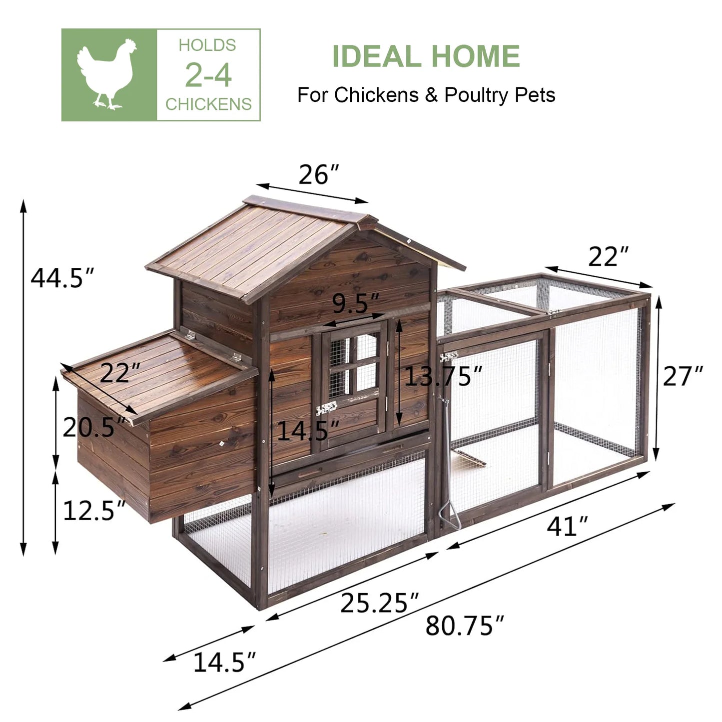 Chicken Coop for 5 Chickens Wooden Indoor Outdoor Hen Fence Chicken Coop and Run,Chicken Cage with Nesting Box & Removable Tray