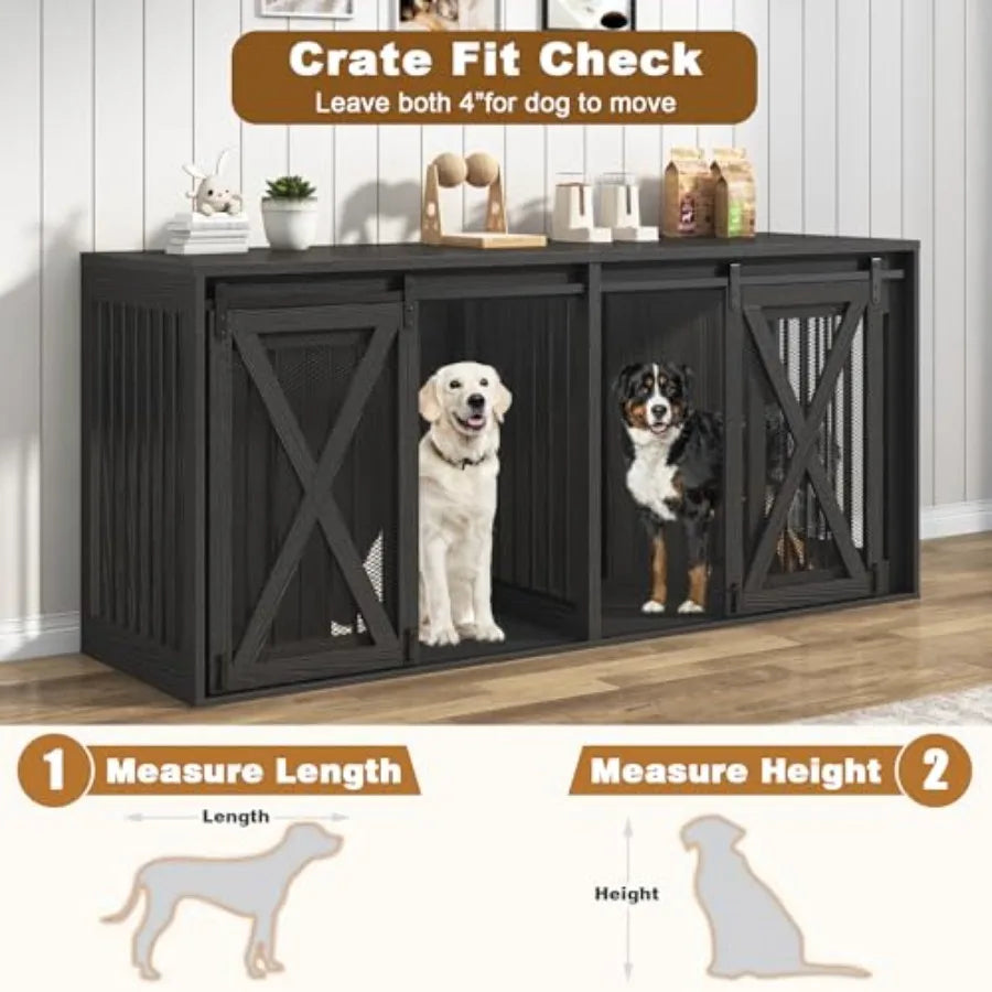 78.7 XXL Dog Crate Furniture for 2 Large Dogs Heavy Duty Double Dog Cage Large Breed 35.4 Tall Thick Wooden Dog Kennel TV Stand